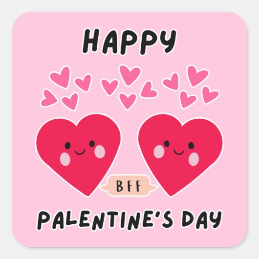 HAPPY PALENTINE'S DAY SCHATTIGE LIEFDESHART VIERKANTE STICKER (Voorkant)