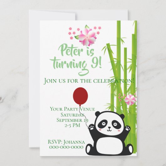 Happy Panda met Bamboo en Cherry Blossom Birthday Kaart (Voorkant)