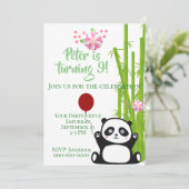 Happy Panda met Bamboo en Cherry Blossom Birthday Kaart (Staand voorkant)