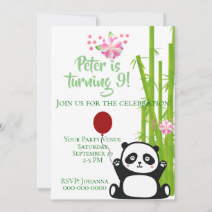 Happy Panda met Bamboo en Cherry Blossom Birthday Kaart