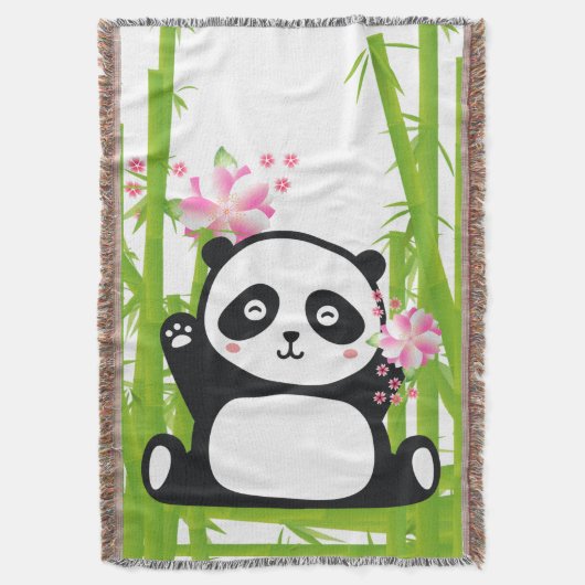 Happy Panda met Bamboo en Cherry Blossom Deken (Voorkant Verticaal)