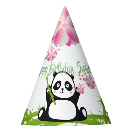 Happy Panda met Bamboo en Cherry Blossom Feesthoedjes (Voorkant)