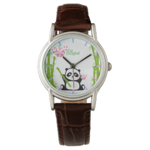 Happy Panda met Bamboo en Cherry Blossom Horloge
