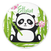 Happy Panda met Bamboo en Cherry Blossom Keramische Knop (Voorkant)