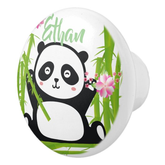 Happy Panda met Bamboo en Cherry Blossom Keramische Knop (Rechts)