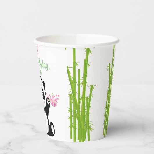 Happy Panda met Bamboo en Cherry Blossom   Papieren Bekers (Links)