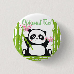 Happy Panda met Bamboo en Cherry Blossom Ronde Button 3,2 Cm