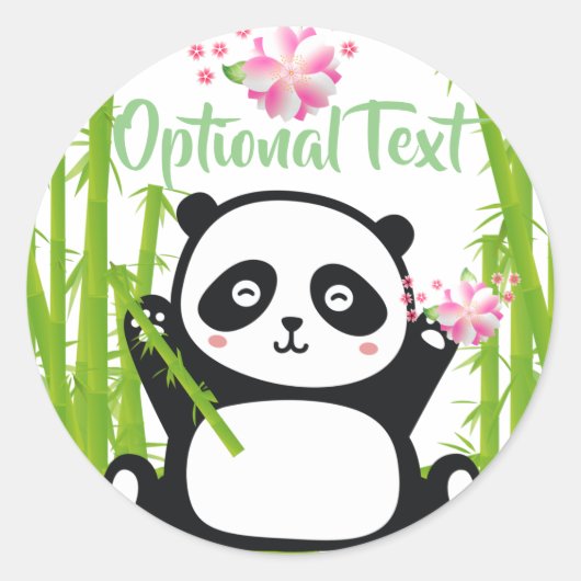 Happy Panda met Bamboo en Cherry Blossom Ronde Sticker (Voorkant)