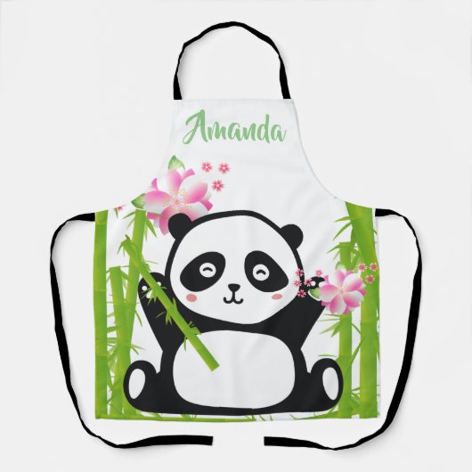 Happy Panda met Bamboo en Cherry Blossom Schort (Voorkant)