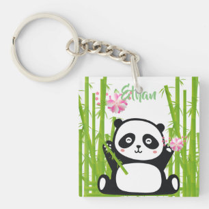 Happy Panda met Bamboo en Cherry Blossom Sleutelhanger