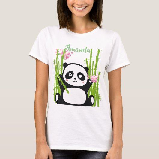 Happy Panda met Bamboo en Cherry Blossom T-shirt (Voorkant)