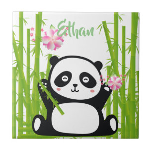 Happy Panda met Bamboo en Cherry Blossom Tegeltje