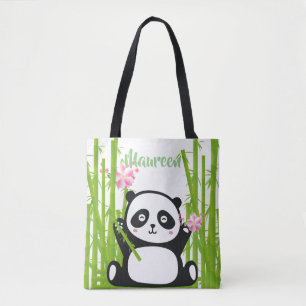 Happy Panda met Bamboo en Cherry Blossom Tote Bag