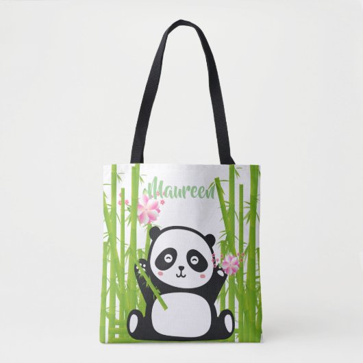 Happy Panda met Bamboo en Cherry Blossom Tote Bag (Voorkant)