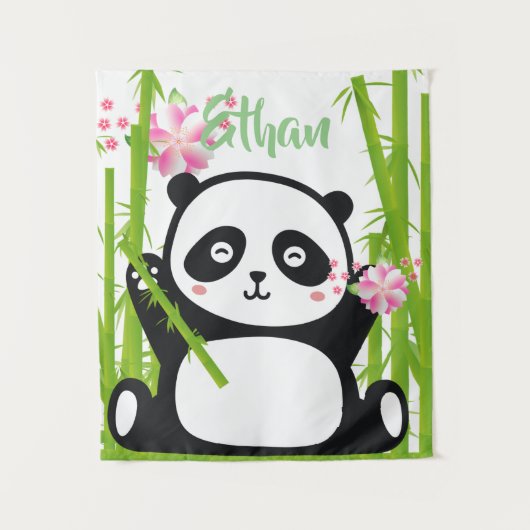 Happy Panda met Bamboo en Cherry Blossom Wandkleed (Voorkant)