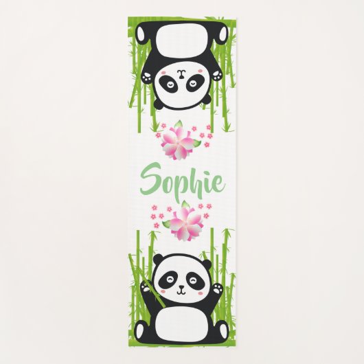 Happy Panda met Bamboo en Cherry Blossom Yogamat (Voorkant)