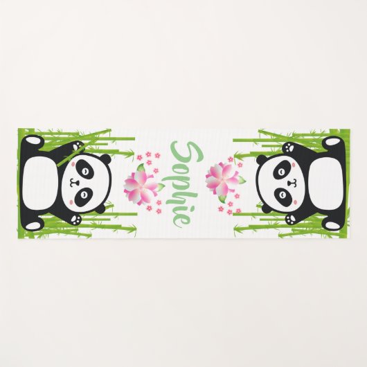 Happy Panda met Bamboo en Cherry Blossom  Yogamat (Voorkant (horizontaal))