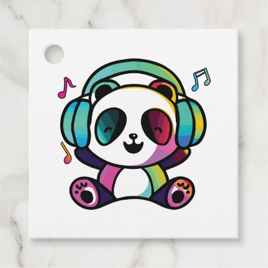 Happy Panda met hoofdtelefoons die naar muziek lui Bedankjes Labels (Voorkant)