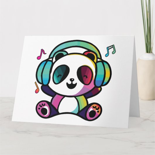 Happy Panda met hoofdtelefoons die naar muziek lui Bedankkaart (Voorkant)