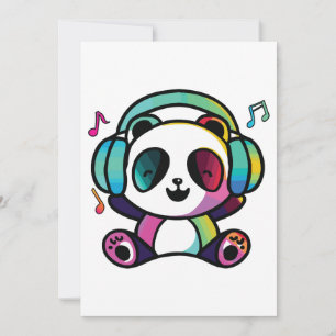 Happy Panda met hoofdtelefoons die naar muziek lui Bedankkaart
