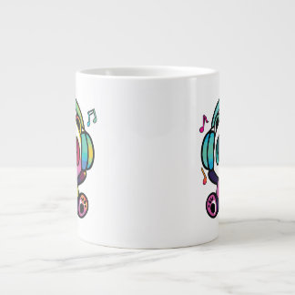 Happy Panda met hoofdtelefoons die naar muziek lui Grote Koffiekop