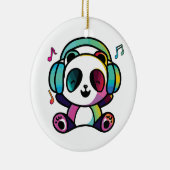 Happy Panda met hoofdtelefoons die naar muziek lui Keramisch Ornament (Rechts)
