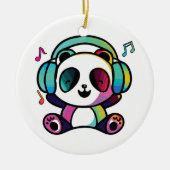 Happy Panda met hoofdtelefoons die naar muziek lui Keramisch Ornament (Voorkant)