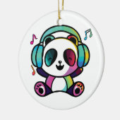 Happy Panda met hoofdtelefoons die naar muziek lui Keramisch Ornament (Links)