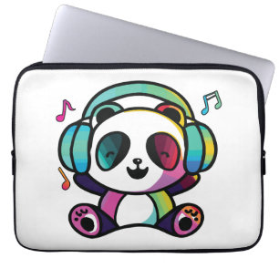Happy Panda met hoofdtelefoons die naar muziek lui Laptop Sleeve