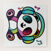 Happy Panda met hoofdtelefoons die naar muziek lui Legpuzzel (Horizontaal)