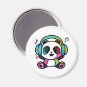 Happy Panda met hoofdtelefoons die naar muziek lui Magneet (Voorkant / Achterkant)