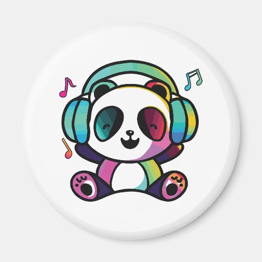Happy Panda met hoofdtelefoons die naar muziek lui Magneet (Voorkant)
