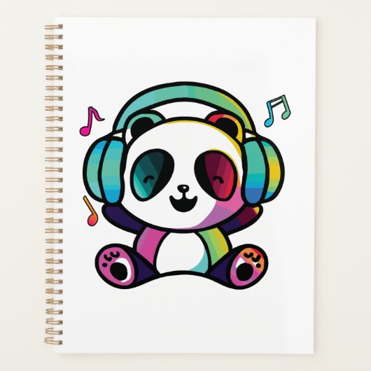 Happy Panda met hoofdtelefoons die naar muziek lui Planner (Voorkant)