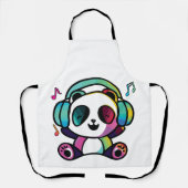 Happy Panda met hoofdtelefoons die naar muziek lui Schort (Voorkant)