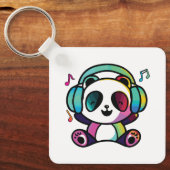 Happy Panda met hoofdtelefoons die naar muziek lui Sleutelhanger (Voorkant)