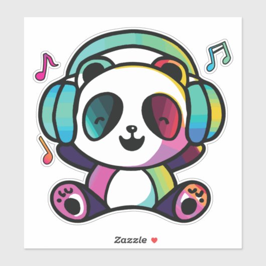 Happy Panda met hoofdtelefoons die naar muziek lui Sticker (Vel)