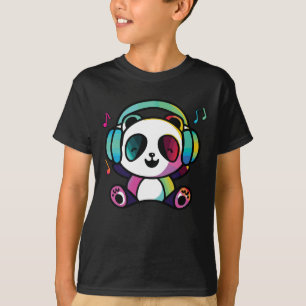 Happy Panda met hoofdtelefoons die naar muziek lui T-shirt