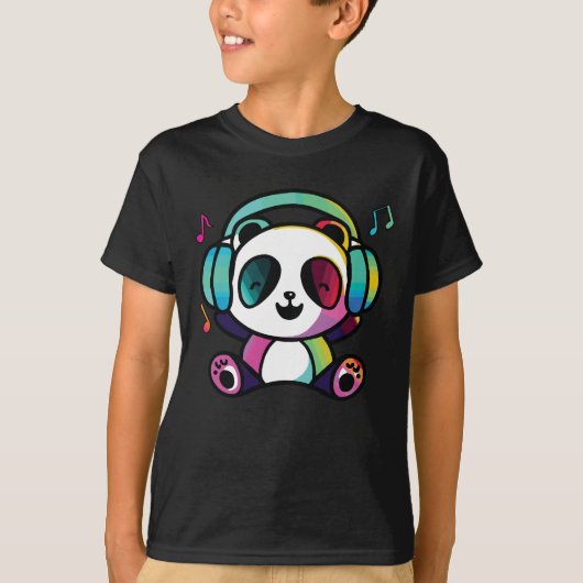 Happy Panda met hoofdtelefoons die naar muziek lui T-shirt (Voorkant)