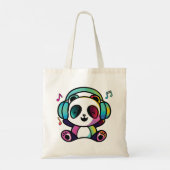 Happy Panda met hoofdtelefoons die naar muziek lui Tote Bag (Achterkant)