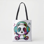 Happy Panda met hoofdtelefoons die naar muziek lui Tote Bag (Voorkant)
