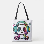 Happy Panda met hoofdtelefoons die naar muziek lui Tote Bag (Achterkant)