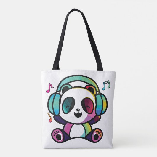 Happy Panda met hoofdtelefoons die naar muziek lui Tote Bag (Achterkant)