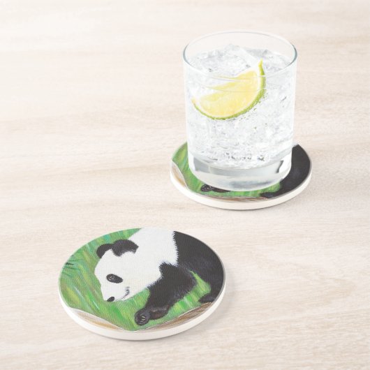 Happy Panda Painting Zandsteen Onderzetter (Zijkant)