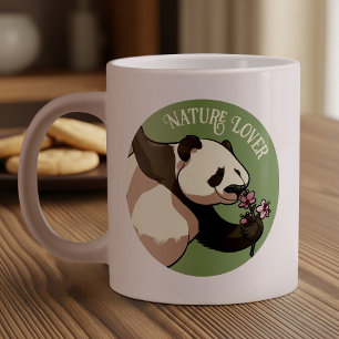 Happy Panda Ruiken Blossom Natuur Lover Cartoon Grote Koffiekop