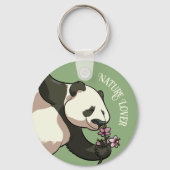 Happy Panda Ruiken Blossom Natuur Lover Cartoon Sleutelhanger (Voorkant)
