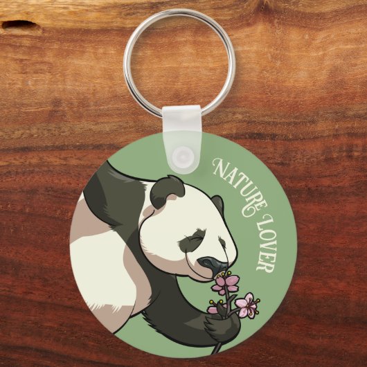 Happy Panda Ruiken Blossom Natuur Lover Cartoon Sleutelhanger (Voorkant)