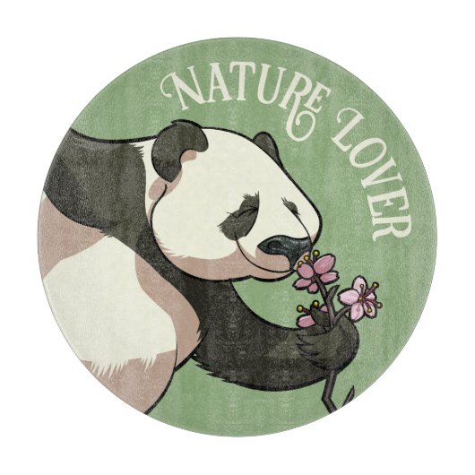 Happy Panda Ruiken Blossom Natuur Lover Cartoon Snijplank (Voorkant)