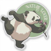 Happy Panda Ruiken Blossom Natuur Lover Cartoon Sticker (Voorkant)