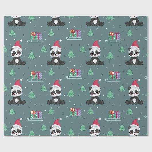 Happy Pandas-kerstpatroon Cadeaupapier (Vlak)