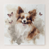 Happy Papillon Dog Waterverf Legpuzzel (Verticaal)